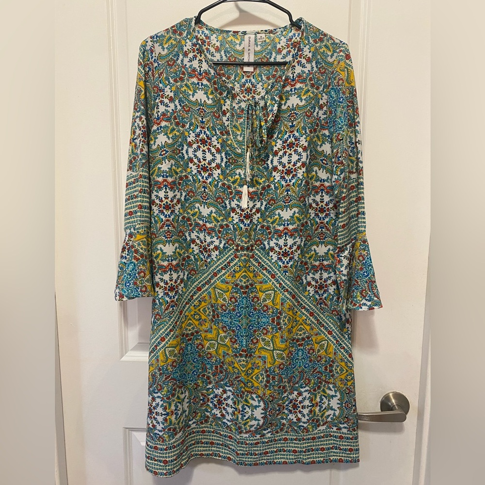 Emma & Michele Vibrant Multicolor Long Sleeve Dress